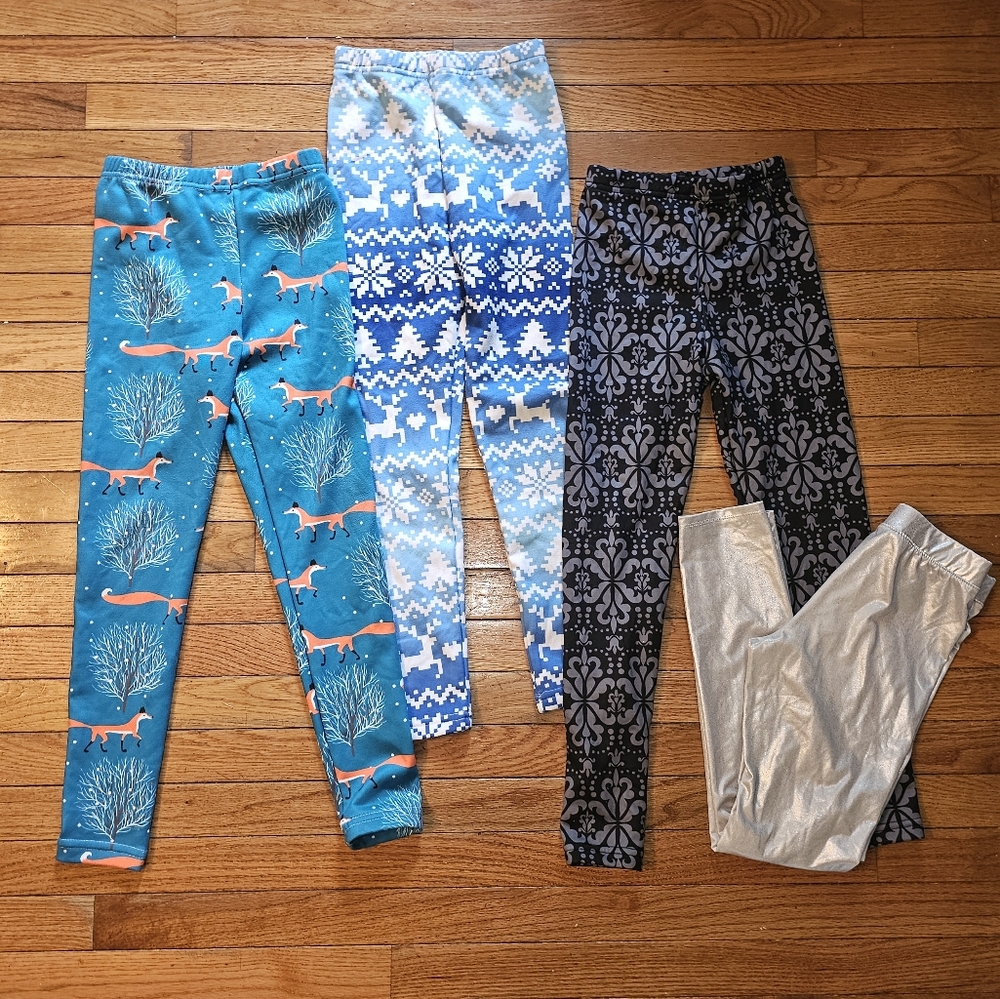 Four Pairs Of Girl's Winter Fleece Leggings Size 10/12 Esma & Elsa, H&M